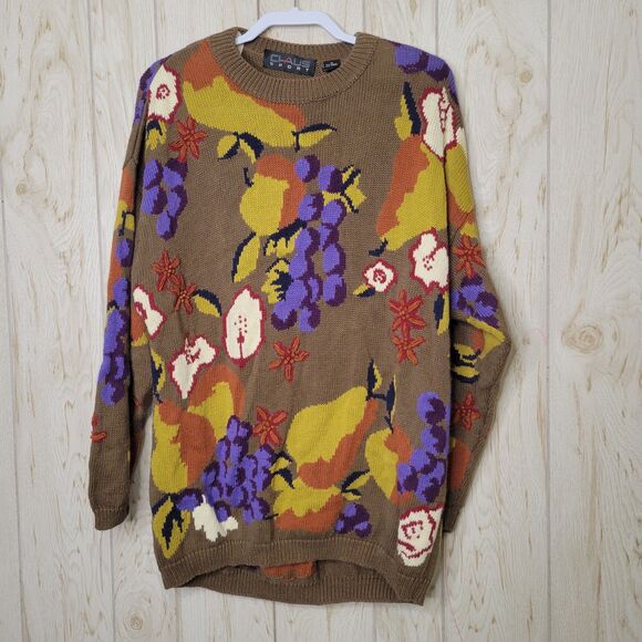 Chaus Floral Embroidered Knitted Vintage Pullover Sweater - Picture 1 of 6